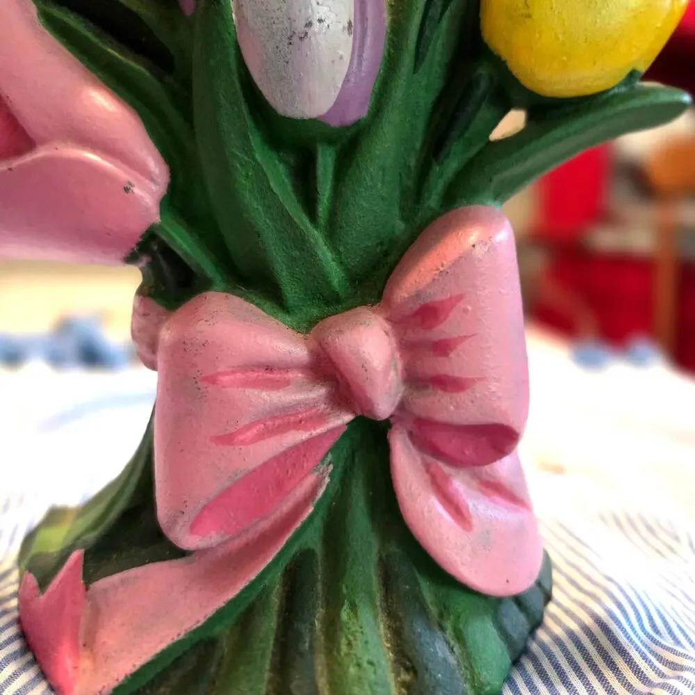 Cast Iron Spring Tulip Bouquet Vintage Door Stop Indoor Outdoor 9.5" Height - Picture 2 of 7